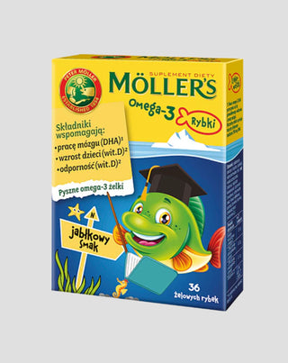 Хранителна добавка с омега-3 мастни киселини Fish на Moller с вкус на ябълка 36 бонбона - 1