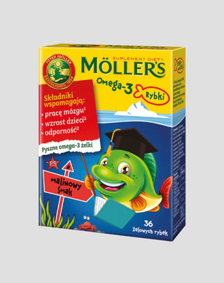 Хранителна добавка с омега-3 киселини с вкус на малина Moller's 36 желирани бонбони - 1