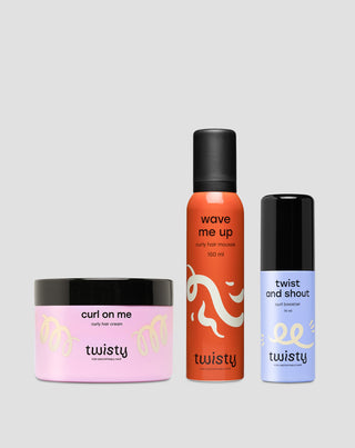 Twisty, Комплект крем + пяна + бустер за грижа и стилизиране на къдрава и чуплива коса - 1