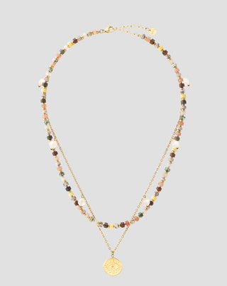 Колие със златно покритие и естествени камъни ахат, майфан, яспис, нефрит и авантюрин Mys - 1