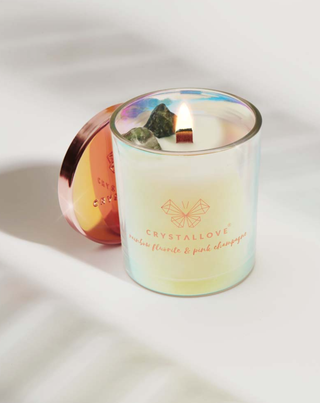 Соева свещ с флуорит и розово шампанско в стъклен съд Crystallove - 2