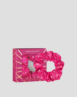 Ластик за коса от коприна с кристали – hot pink Crystallove - 1
