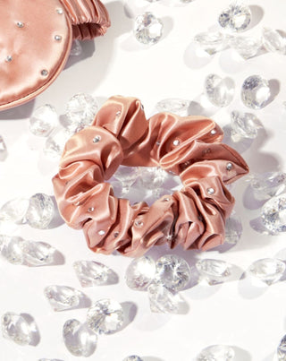 Ластик за коса от коприна с кристали – Розово-златен Crystallove - 2
