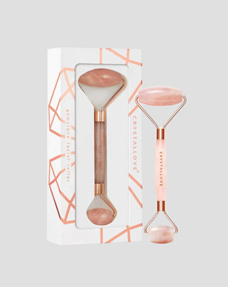 Масажор за лице с розов кварц Rose quartz roller - камък на любовта Crystallove - 1