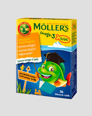 Хранителна добавка с омега-3 мастни киселини на Moller с вкус на портокал и лимон 36 желирани бонбони - 1