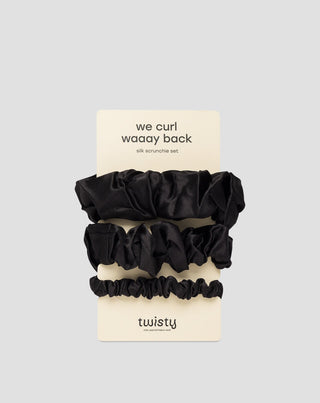 Комплект черни ластици за коса Twisty от 100% естествена коприна 3 бр. - 1